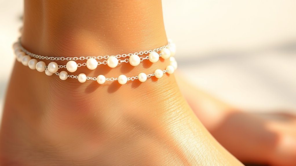 delicate silver pearl anklet