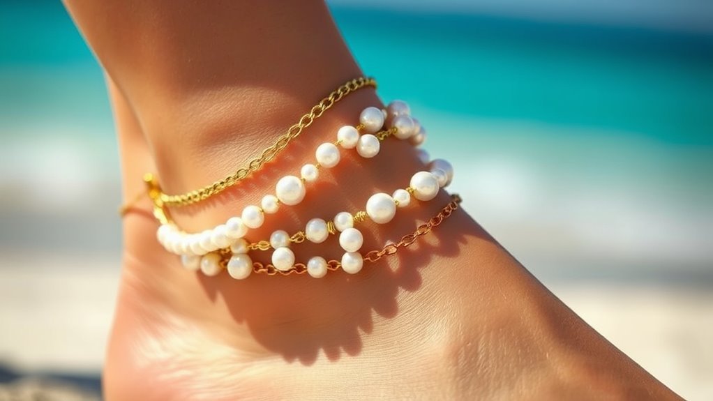 layered pearl chain anklets