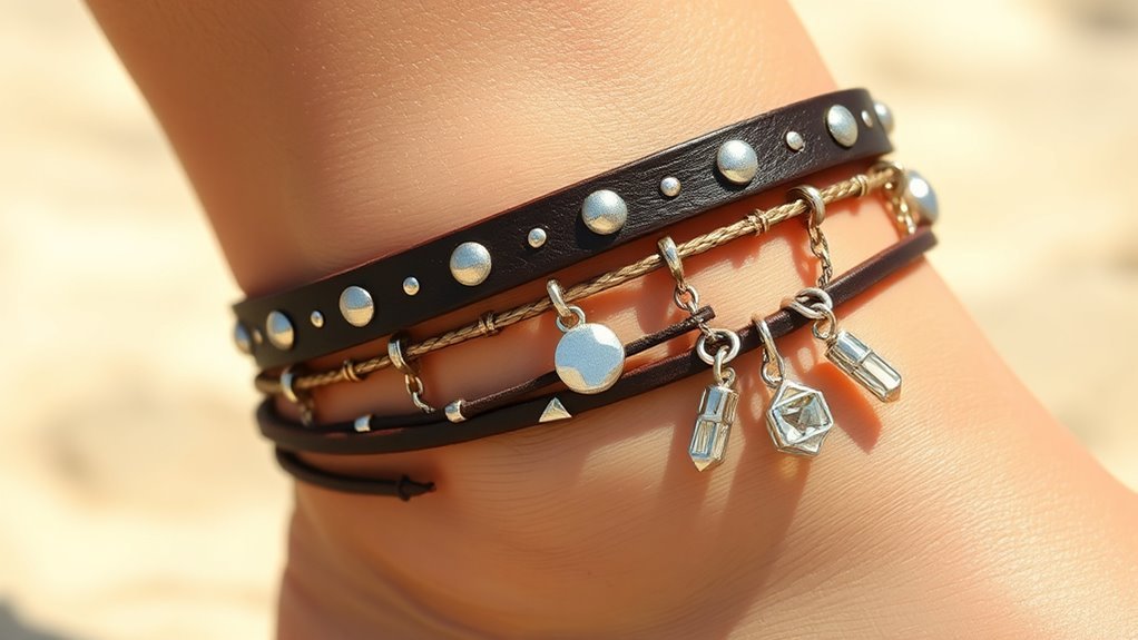 leather anklets with accents